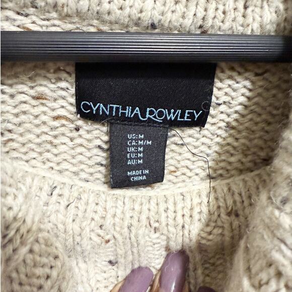 Cynthia Rowley Wool Blend Chunky Knit Sweater Women’s Medium Beige Speckled - Picture 7 of 11